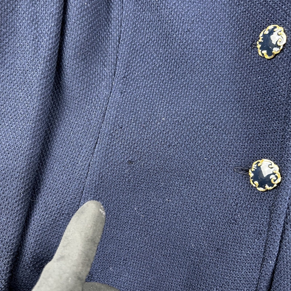 St John Collection Marie Gray Medium Women Santana Knit Blazer Navy Gold Buttons - Picture 8 of 12
